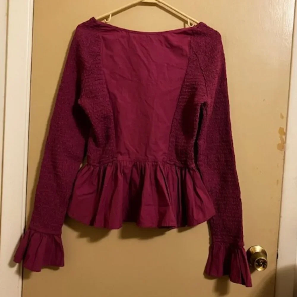 Free People Burgundy Red Peplum Top